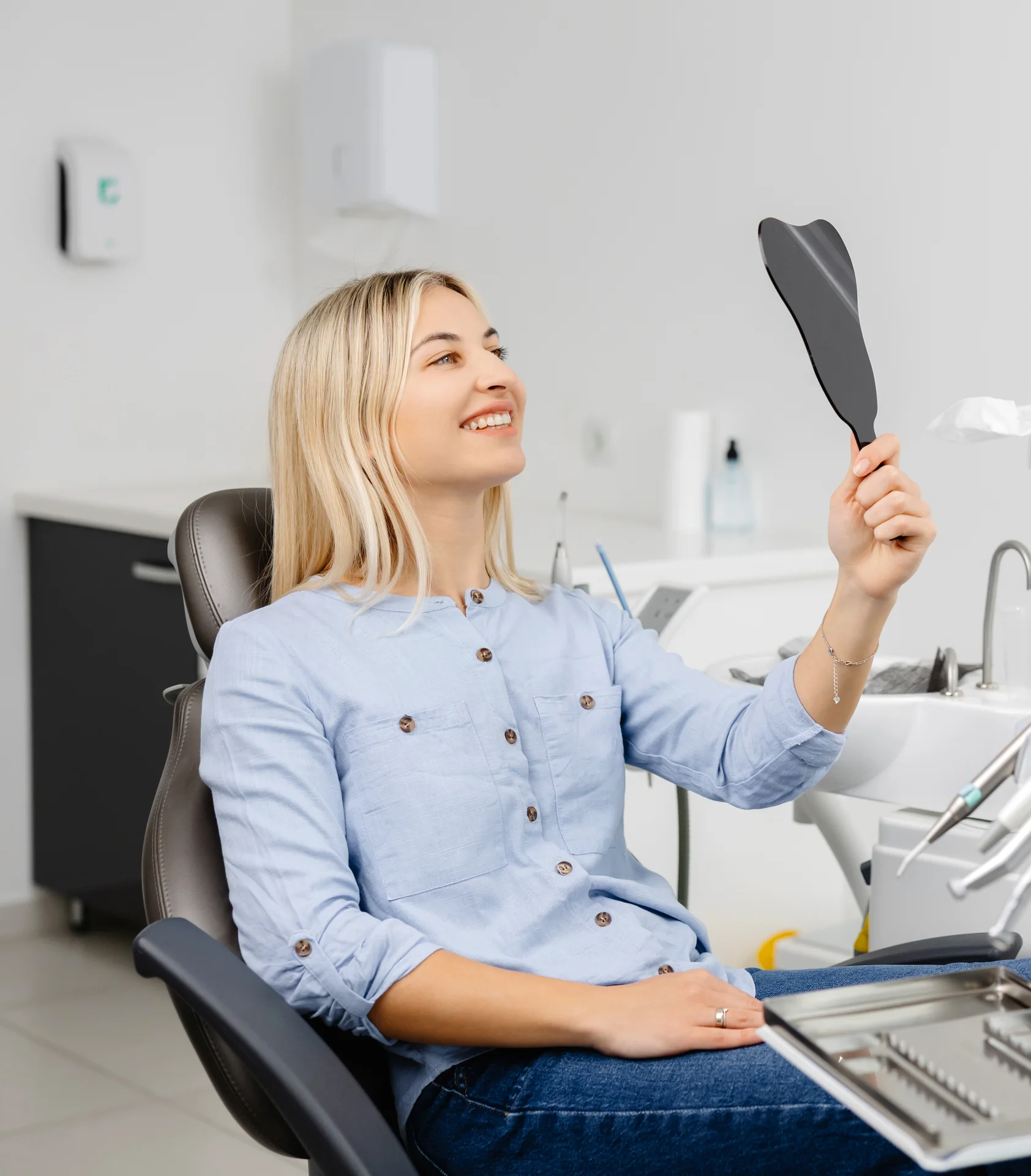 Patient receiving detailed prosthodontic evaluation at Seacoast Prosthodontics