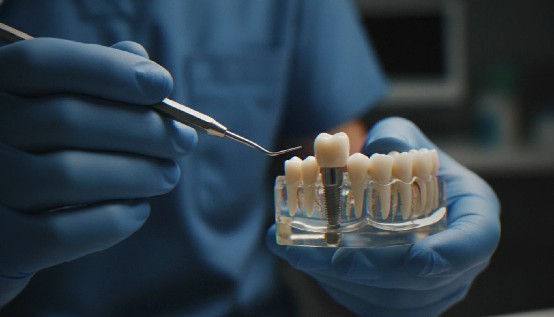 Single tooth implant topped with a custom crown